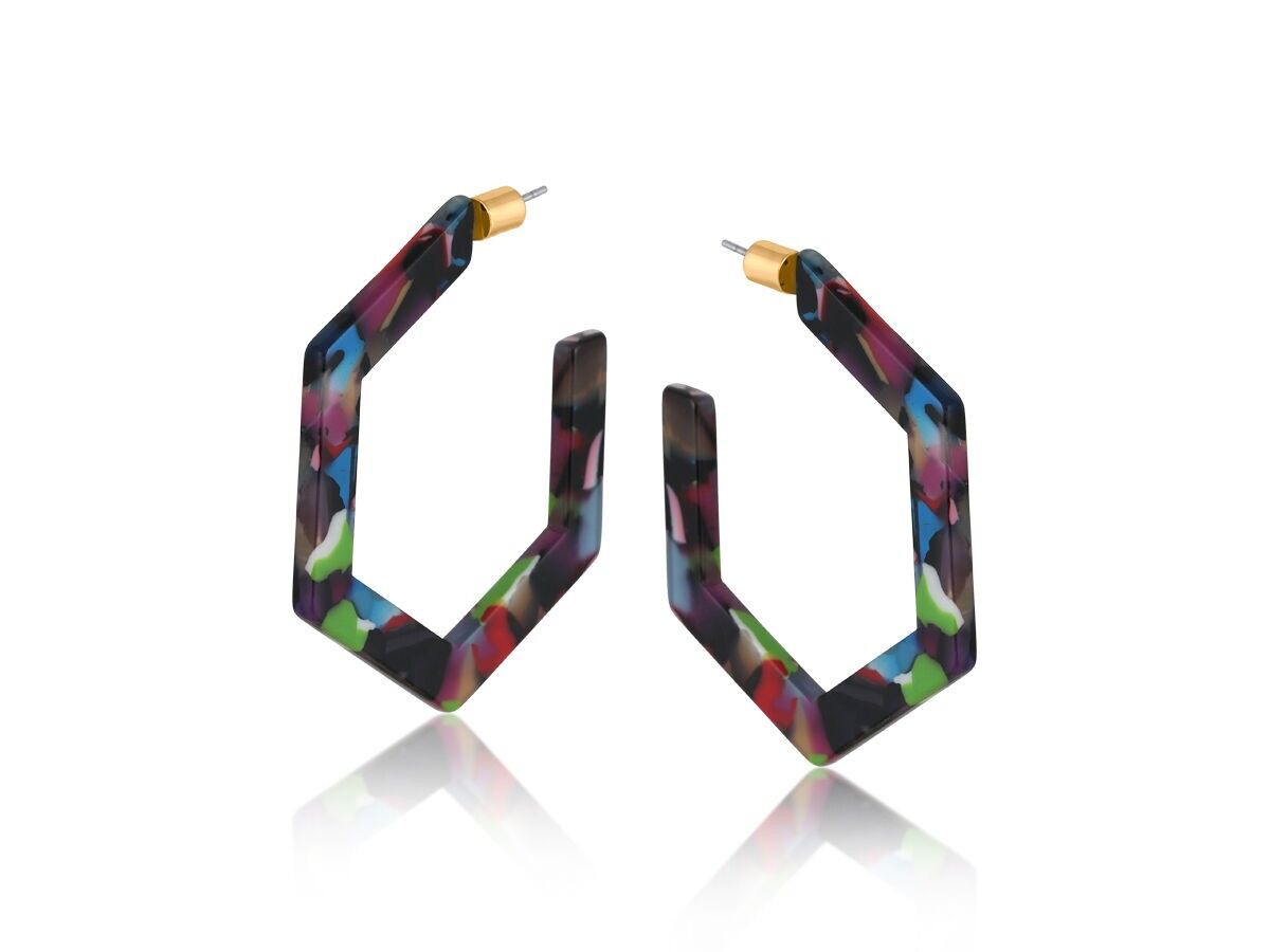 2878 Grandes boucles d'oreilles créoles hexagonales en résine Céline