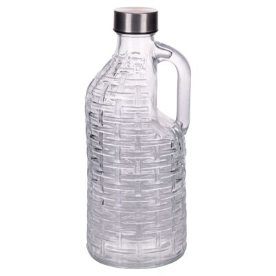 Botella de agua de vidrio de 1L con asa, tapón de plástico PP y acero inoxidable, Luna Crystal