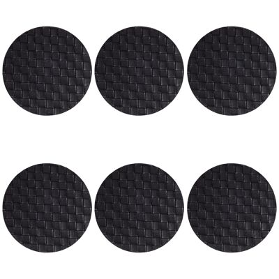 Lot de 6 dessous de verre ronds en PVC tissé double face Ø10 cm, Horeca Noir