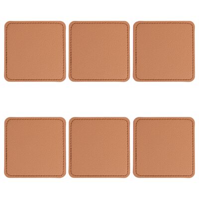 Juego de 6 posavasos de PVC de doble cara 10x10cm, color cuero, Marrón Horeca