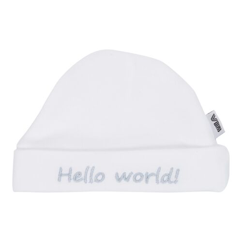 Hat Round Hello world! White