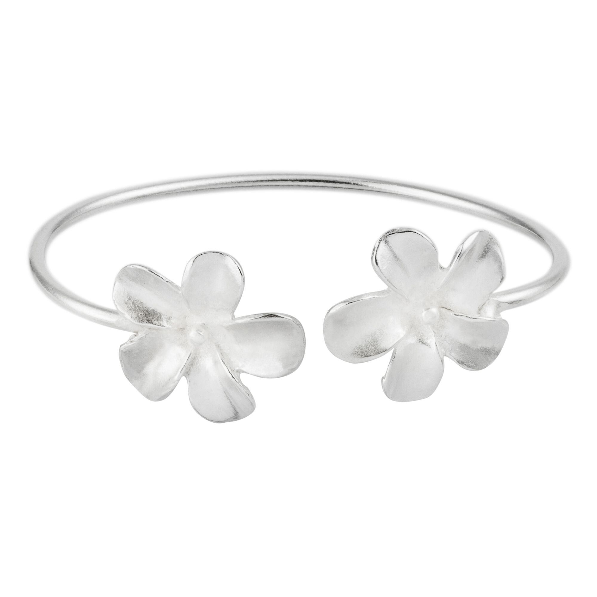 Bracciale in argento a cerchio regolabile con fiori di fata in argento