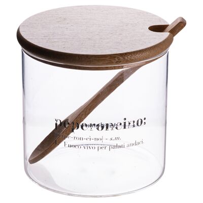 Pot à piment 550 ml en verre, couvercle et cuillère en bambou, transparent, Victionary