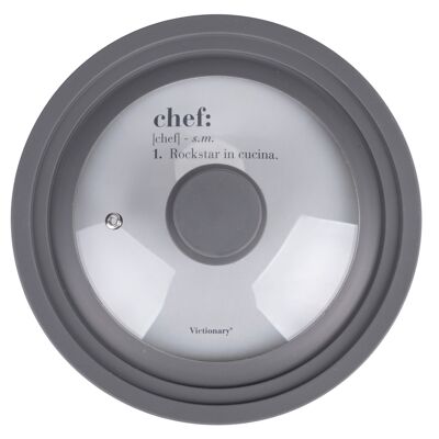 Coperchio 3 in 1 per padelle da 18/20/22 cm, in vetro e silicone grigio, Victionary