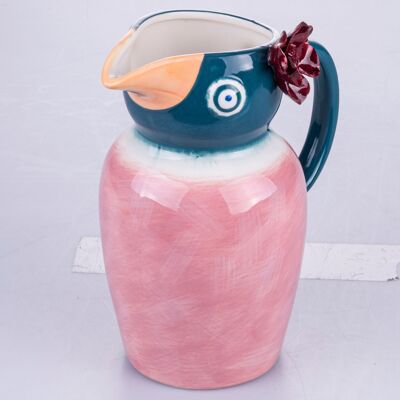 Pichet perroquet 1,8 L en porcelaine, peint à la main, Tuca Tuca ROSE/BLEU