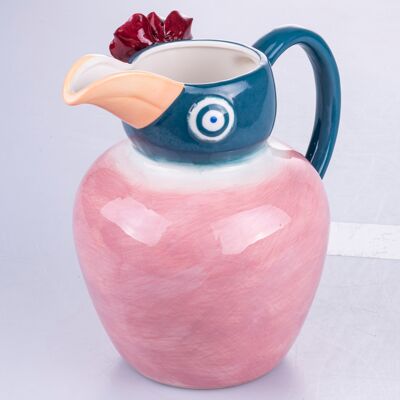 Pichet perroquet 2,2 L en porcelaine, peint à la main, Tuca Tuca ROSE/BLEU