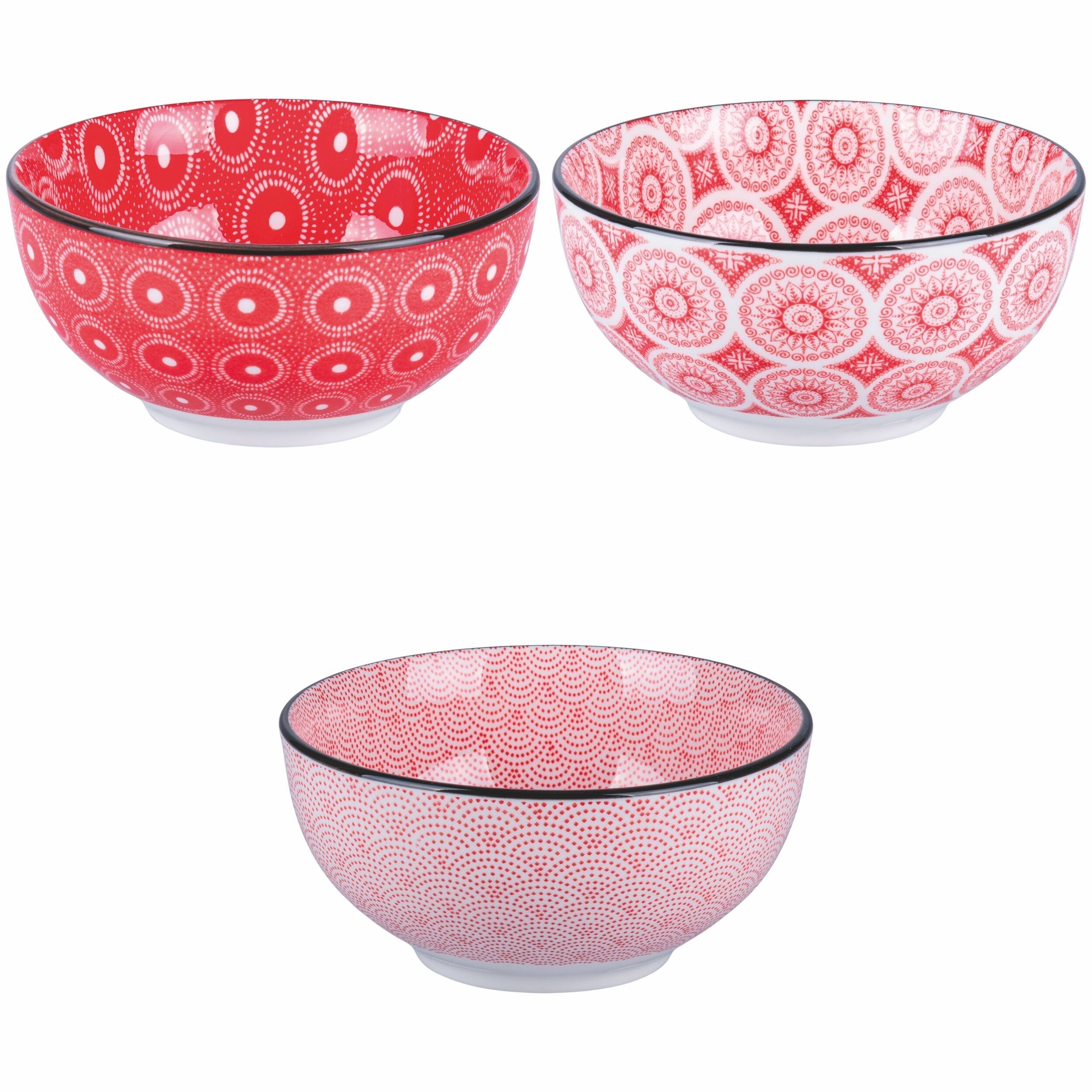 Ciotola 680 ml in porcellana, decoro geometrico, Confusion Red