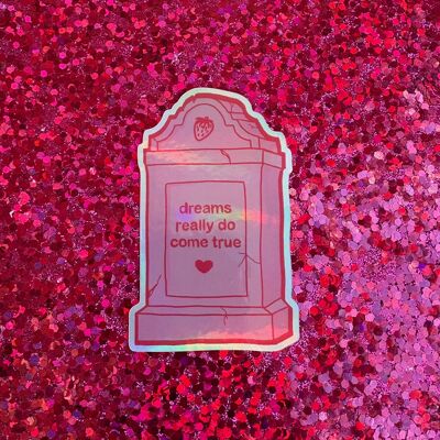 Autocollant holographique rose fraise pierre tombale