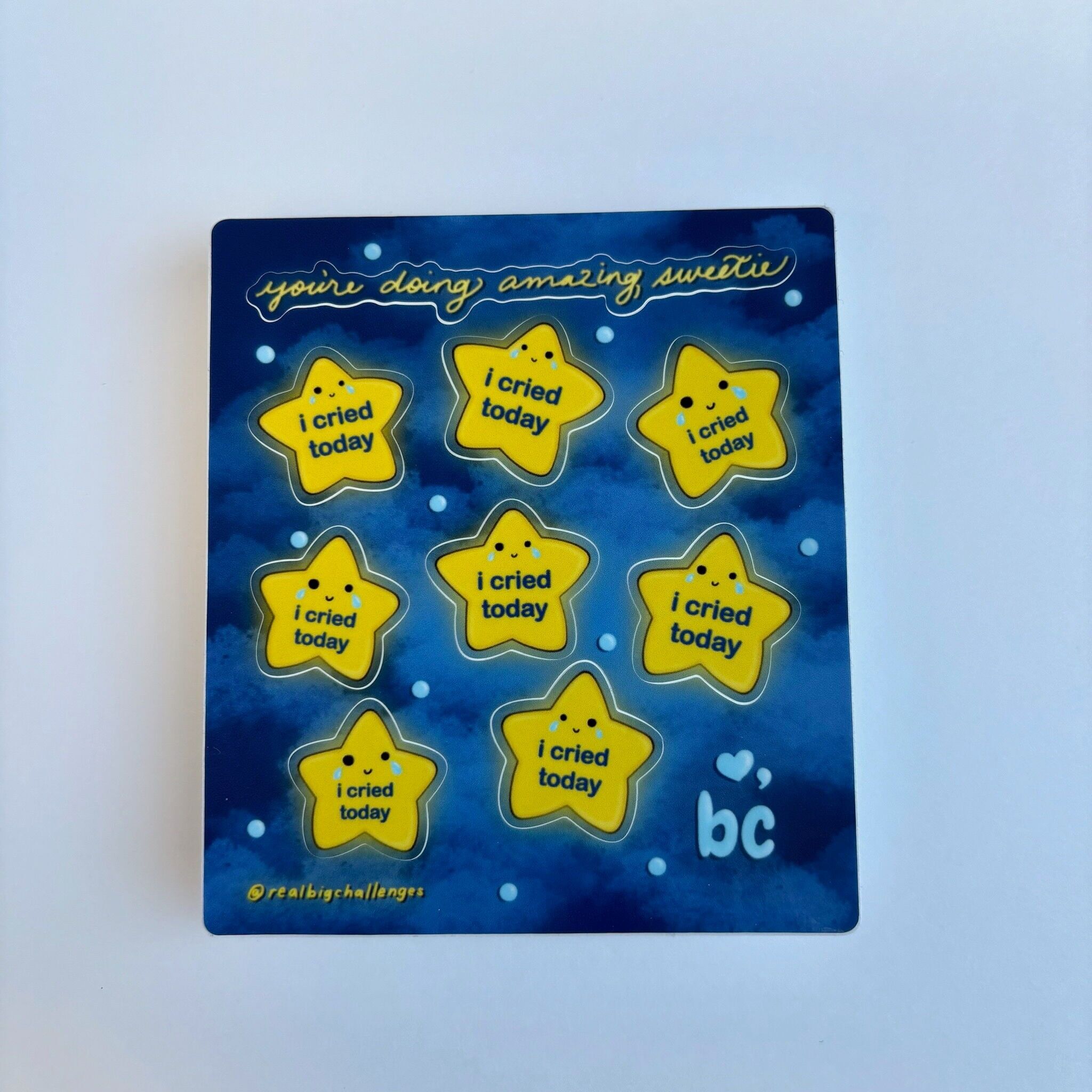 Foglio di adesivi in vinile impermeabile con stella dorata "Ho pianto oggi"