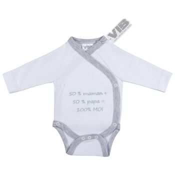 Combinaison Bébé 50%maman+50%papa=100%MOI Blanc Gris