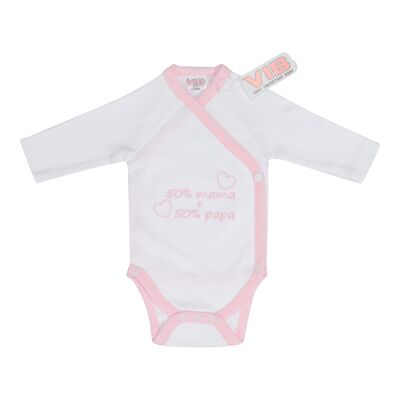 Combinaison bébé 50% maman + 50% papa (Blanc-Rose)