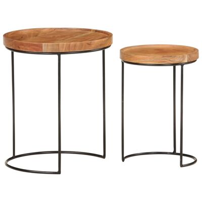 2-piece salon table set massief acaciahout en sta