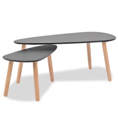 Ensemble de table de salon 2 pièces en bois massif grenenhout noir 1