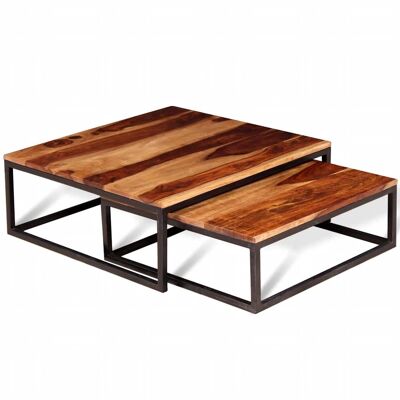 Ensemble de table de salon 2 pièces en bois de sheesham massif