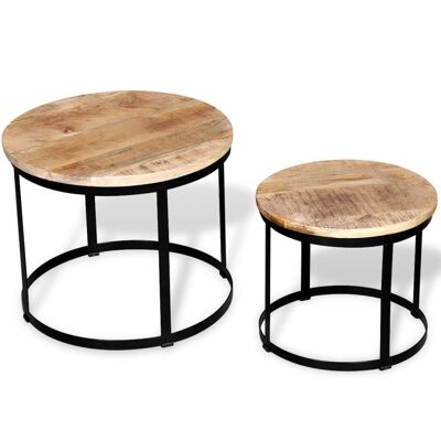 Ensemble de table de salon 2 pièces ronde 40/50 cm en bois de manguier brut