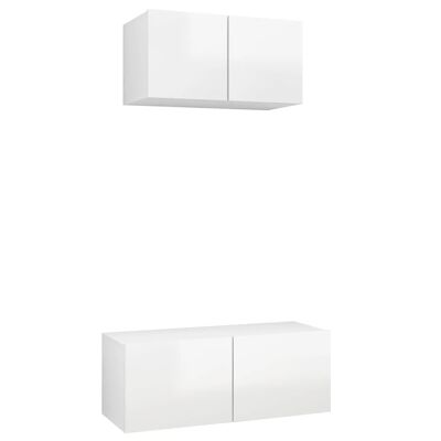Set di mobili TV da 2 pezzi spaanplaat hoogglans wit 3
