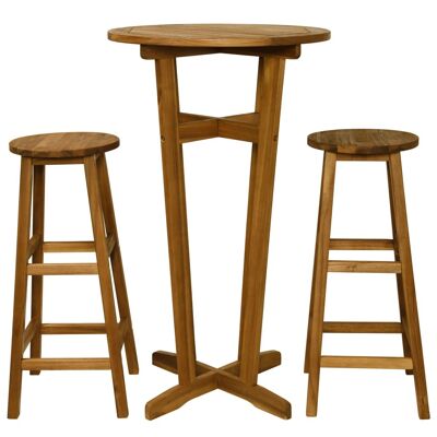 Set da bar da 3 pezzi in legno di acacia massiccio