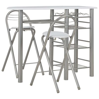 Set da bar 3 pezzi in legno e acciaio bianco