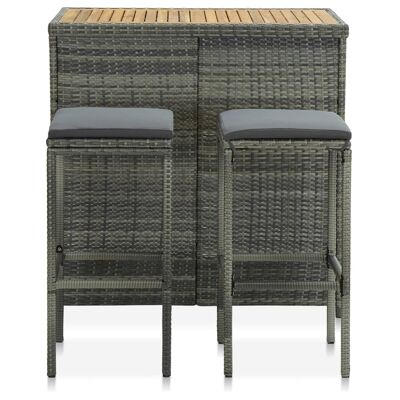 Set da bar 3 pezzi in polyrattan grigio 1