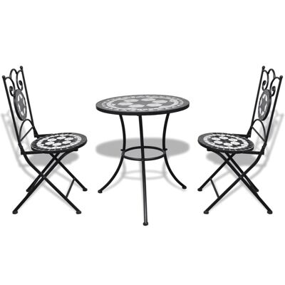 3-piece bistro set ceramic tegel black and white