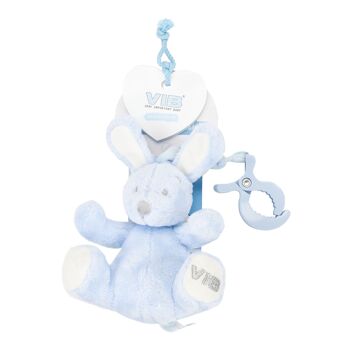 Peluche Lapin Assis avec Clip 'Very Important Rabbit' Bleu