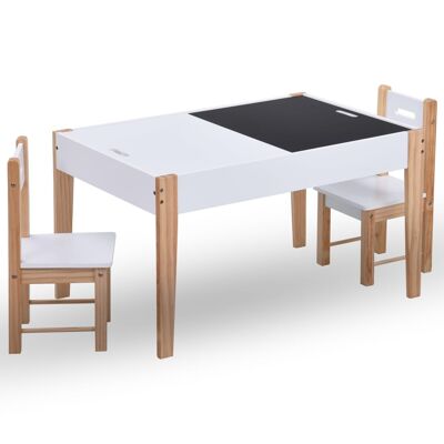 Set tavolo e sgabello per bambini da 3 pezzi, nero e bianco