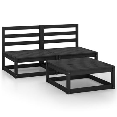 Conjunto de salón 3 piezas massief grenenhout negro 7