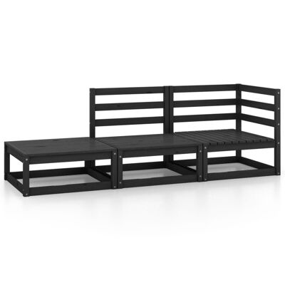 Conjunto de salón 3 piezas massief grenenhout negro 9