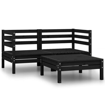 Conjunto de salón 3 piezas massief grenenhout negro 11