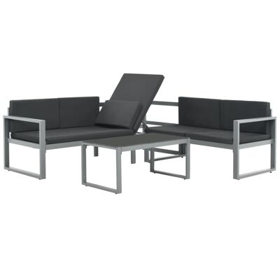 Set da salotto da 3 pezzi con cuscini in alluminio nero