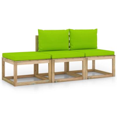 Ensemble de salon 3 pièces avec coussins verts 1
