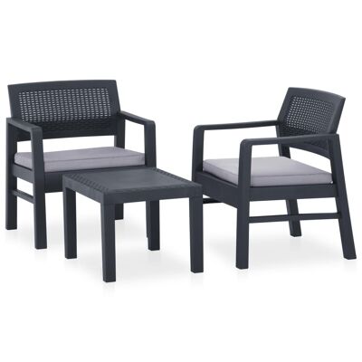 Set da salotto 3 pezzi con cuscini in plastica grigio 1