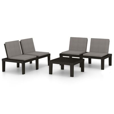 Set da salotto 3 pezzi con cuscini in plastica grigia 2