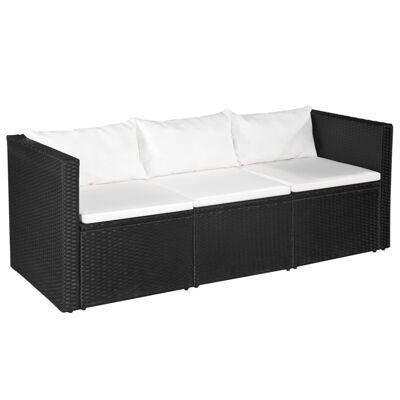 3-piece lounge set poly rattan black and white