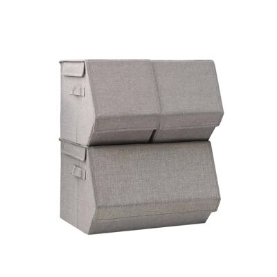 Set di 3 scatole Opberg impilabili in tessuto grigio 1