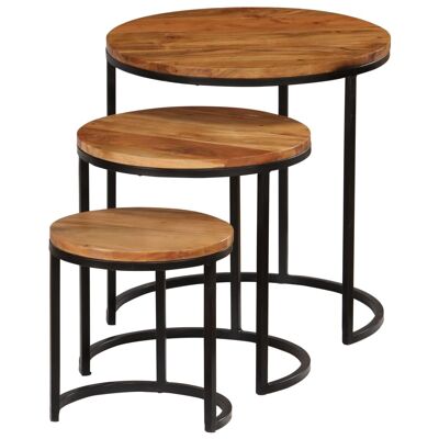 Juego de mesa de salón de 3 piezas de acacia maciza en ella