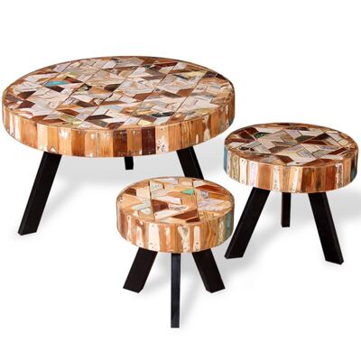 Set da tavolo da salone composto da 3 pezzi, realizzato in legno riciclato in massa