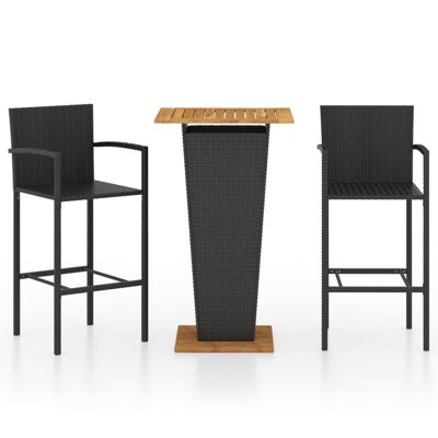 3-piece garden bar set black 4