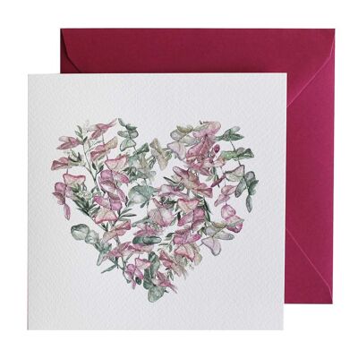 Postal Corazón hojas eucalipto