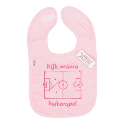 Bib Kijk mama buitenspel (with footballfield) Pink