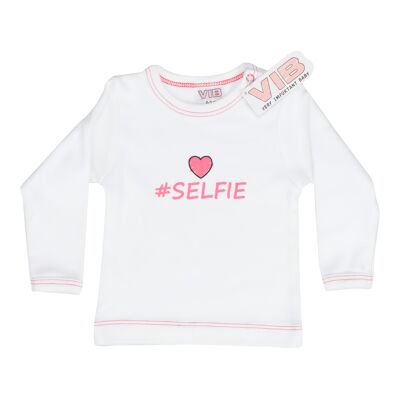 T-Shirt #SELFIE Blanc-Rose 3M