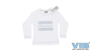 T-Shirt This Side Up, FRAGILE, à manipuler avec soin Blanc 6M