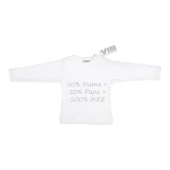 T-Shirt 50%mama + 50%papa = 100% IKKE Blanc 6M