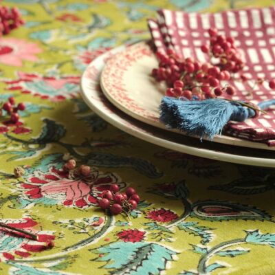 Rectangular cotton tablecloth printed "Olive"