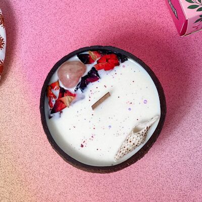 Bougie Sakura - fleur de cerisier dans une noix de coco