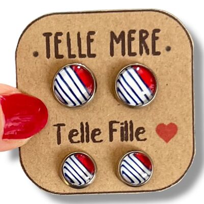 Puces d'Oreilles Mère Fille / "Telle mère, Telle Fille!" rayures rouges et bleues