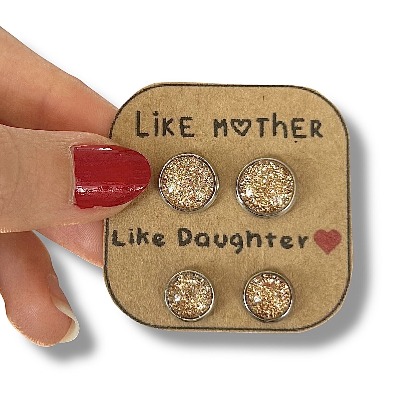 Mother Daughter Stud Earrings / "Like Mother, Like Daughter!"golden glitter