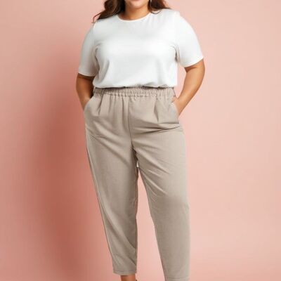Pantaloni beige taglie forti (T240591)