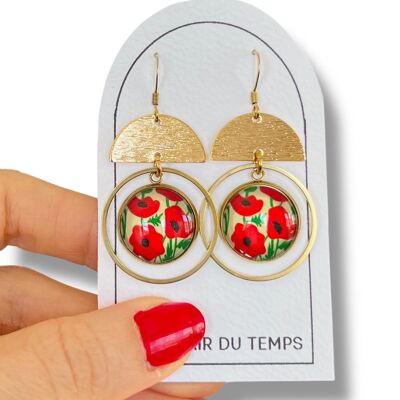 BOUCLES D'OREILLES Dorées Coquelicots, Style Japonais