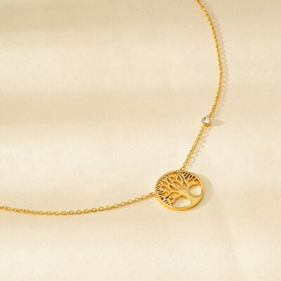 Collier Doré Avec Pendentif Arbre de Vie Et Strass